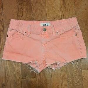 Faded neon orange PINK denim shorts